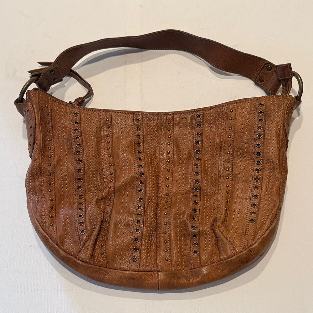 Fossil Tan Leather Hobo Bag with Eyelet Design